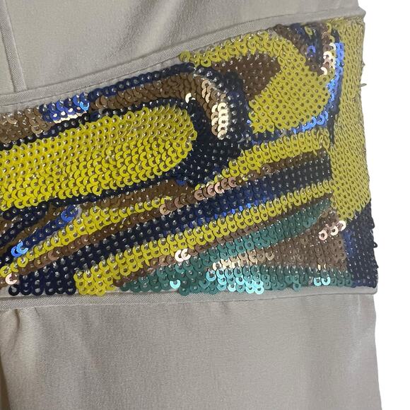 Tibi Ivory Cream Strapless Sleeveless Sequined Waist Mini Dress Size 12 - Picture 4 of 11